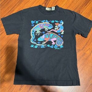 L.L. Bean Vintage  Kids Black T-Shirt with Colorful Lizard Design